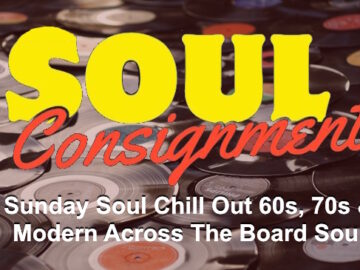 Northern Soul Consignment logo in front of table covered in classic vinyl records.