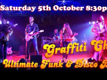 Promo slide for Graffiti Child Live Music 5th October 2024 with band on stage