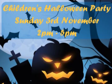 Scary pumpkins and bats help promote Saturday 3rd NOV 2024 Children's Halloween Party 2pm to 5pm