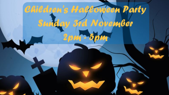 Scary pumpkins and bats help promote Saturday 3rd NOV 2024 Children's Halloween Party 2pm to 5pm