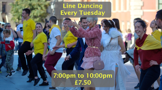 Promo slide for every Tuesday 3 hours of Line Dance