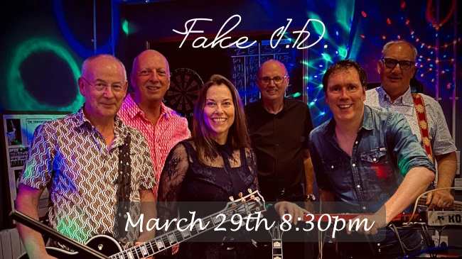 Promo slide for 6-piece rock covers band FakeID