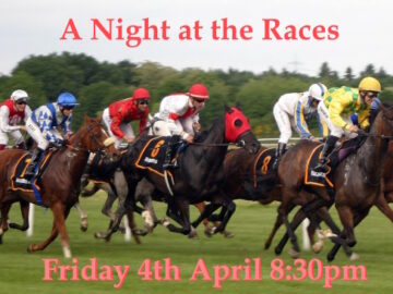 Promo slide for race night event on Friday 4th April 2025 at 8:30pm